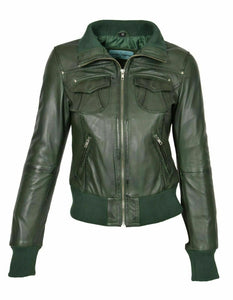 NOORA Women Latest Real Leather Bomber Jacket Short Fitted Designer Zip Up WA496
