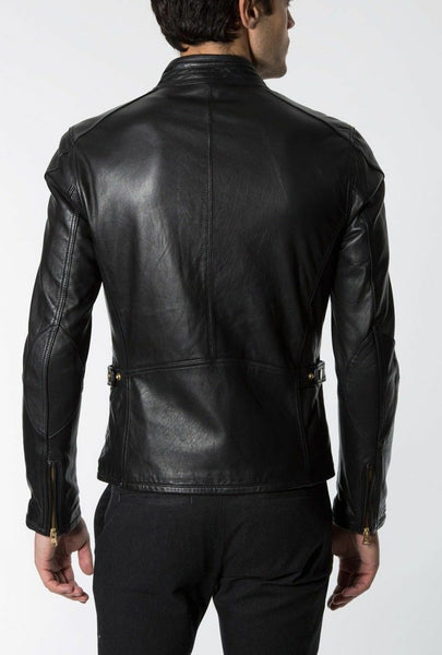 Noora Men's Genuine Lambskin Black Leather Jacket Slim fit Fall Biker Basic jacket S3