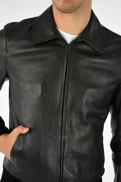 NOORA Mens New Man Black Lambskin Leather Bomber Jacket Size Real Biker style S5