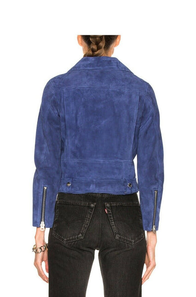 Noora Women's Real Blue Suede Biker Soft Lambskin Leather Jacket for Halloween RS240