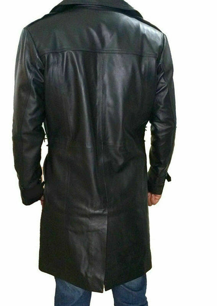 Noora Men Black Leather Trench Coat Lambskin Leather Jacket Long Trench