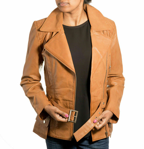 NOORA New Ladies Leather Jacket Classic Biker Style 100% REAL NAPA LEATHER WA218