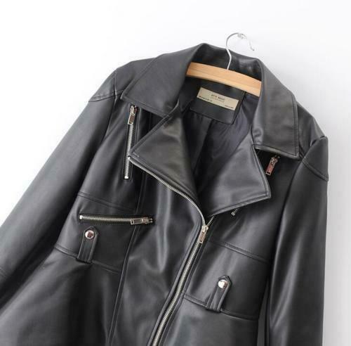 NOORA Leather Jacket Flare Peplum Coat Women Blazer Casual Outwear Slim Fit Black WA556