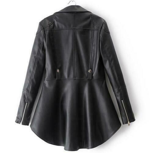 NOORA Leather Jacket Flare Peplum Coat Women Blazer Casual Outwear Slim Fit Black WA556