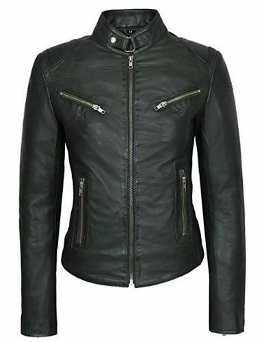 Noora New Women Lambskin Black Leather Jacket Racing Stylish  Biker Leather Outwear Jacket L19