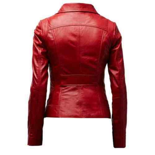 NOORA New Women Lambskin Leather Motorcycle Biker Blood Red Jacket Stylesh QD235