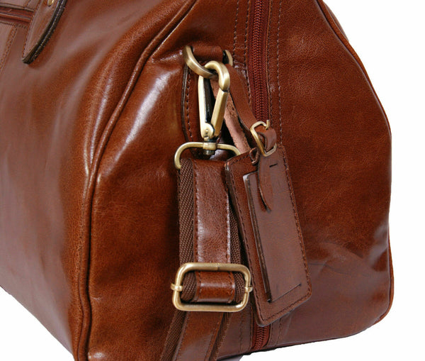 NOORA Genuine Leather Holdall Cabin Travel Gym Sports Duffle Bag Chestnut WA597