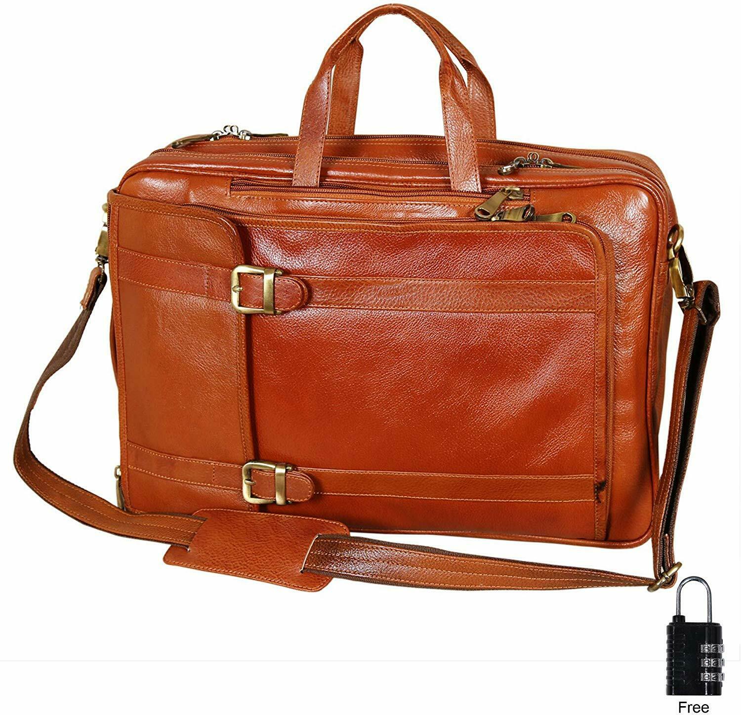 Noora Brown Leather 18 Inch 4 Use Leather Backpack Bag for Men and Women WA246