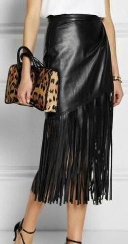 Noora-Women-Lambskin-Leather-New- Fringed-Style-Leather-Skirt  SK-17