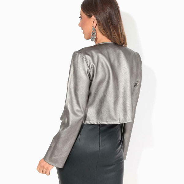 NOORA Womens Lambskin Leather Jacket Bolero Short Coat Shrug Cropped JACKET