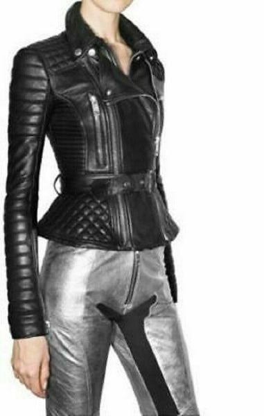 NOORA New Women Genuine Lambskin Leather Biker Bomber Jacket Modern Styles QD172