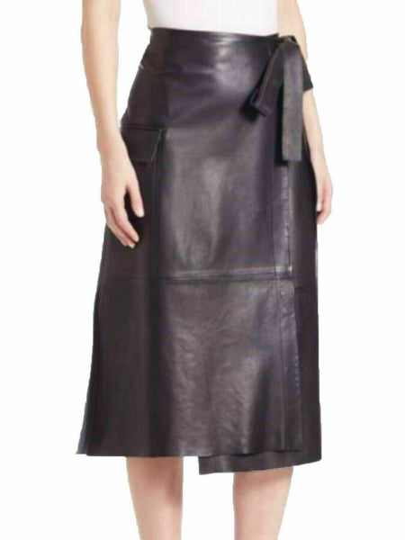 NOORA Women Leather Skirt Genuine Real Lambskin Soft Leather Below Knee Skirt SP