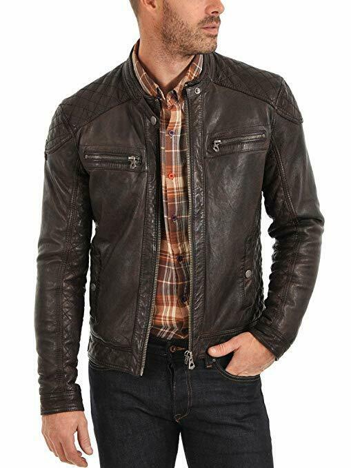 NOORA MEN'S BIKER Genuine Fridge CAFE RACER  REAL  LEATHER SLIM FIT JACKET NI-29