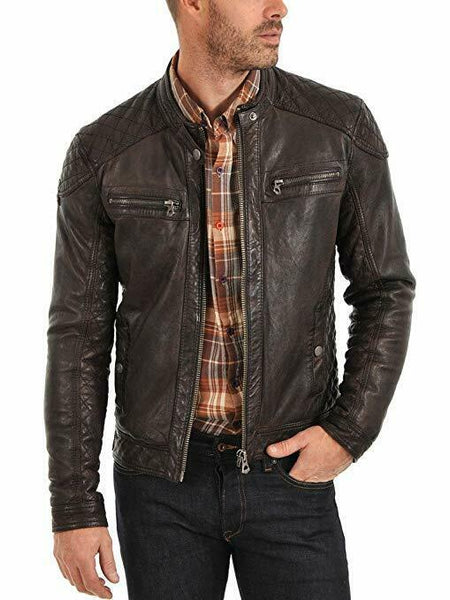 NOORA MEN'S BIKER Genuine Fridge CAFE RACER  REAL  LEATHER SLIM FIT JACKET NI-29