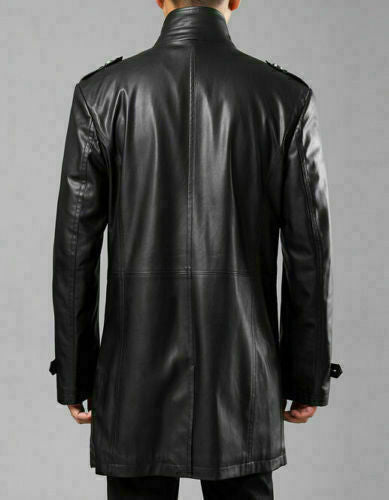 Noora Men Black Color Leather Trench Coat Genuine Lambskin Leather Jacket Long Trench SP#369