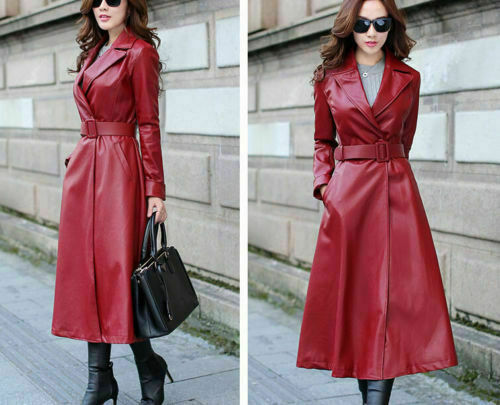 NOORA Womens Genuine Leather Pure Soft Lambskin Trench Coat Long Overcoat Sb152