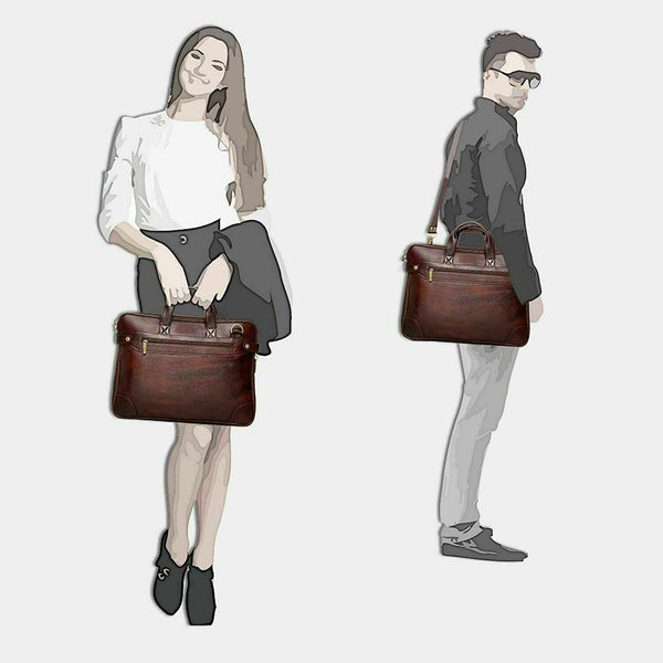 NOORA Men Leather 15.5 inch Laptop Office Bag Business Black Briefcase Bag QD298