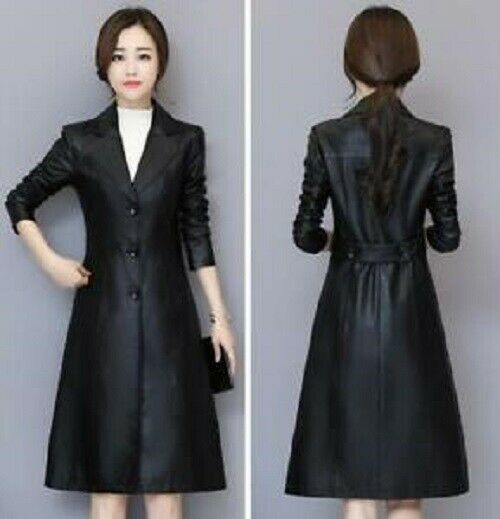 NOORA Women's Coat Ladies Overcoat Leather Trench Coat Slim Fit Overcoat WA226