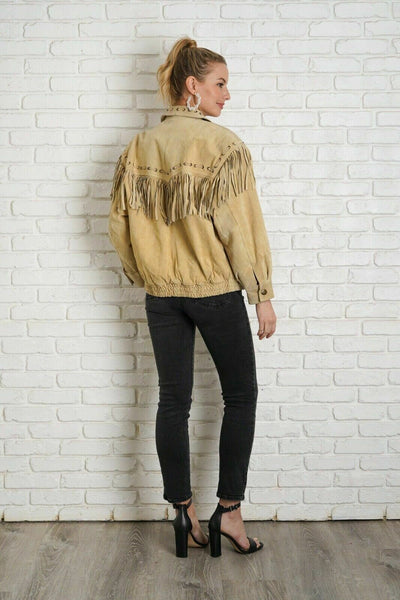 Noora NEW Vintage 90s Suede Leather Fringe Jacket Western STYLE COAT