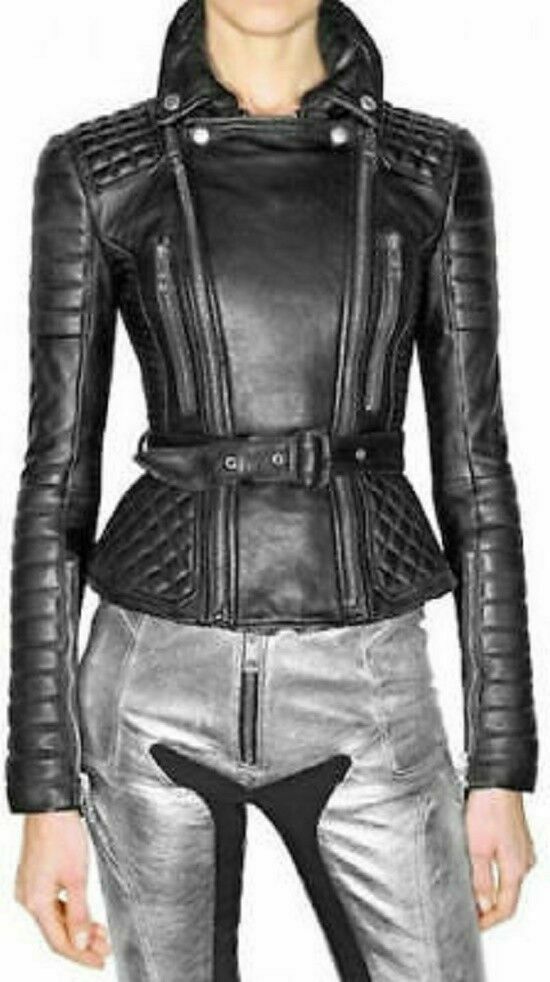 NOORA New Women Genuine Lambskin Leather Biker Bomber Jacket Modern Styles QD172