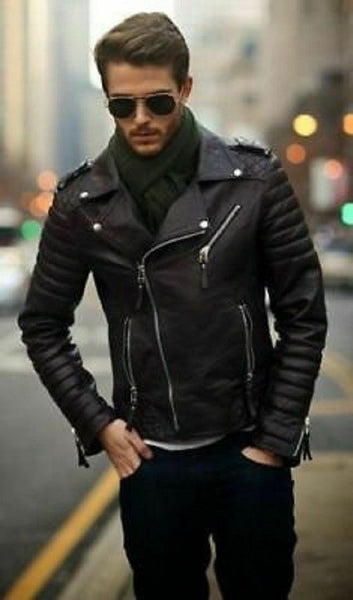 NOORA Genuine Leather Jacket Motorcycle Men Bomber Cafe Racer Black Jacket WA199