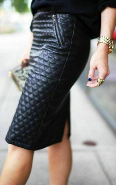 NOORA Club Monaco Black Lambskin Leather Perforated Skirts Leather High Waist QD