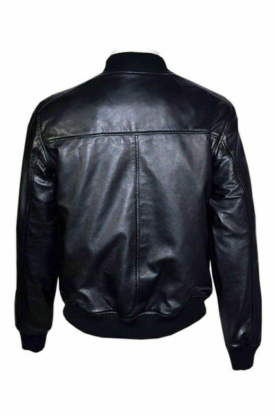 NOORA New Lambskin Mens BLACK Leather Jacket, Classic Shiny Bomber Style Leather Jacket l Biker Jacket YK0102