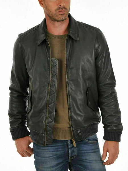 NOORA Mens  Black Lambskin Leather  Biker Jacket , Mens Motorbiker Bombe Jacket With Zipper & Pocket | ST0133