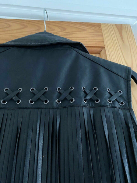 Noora NEW Gorgeous Women BLACK Leather Jacket Fringe Western Style Waist Coat