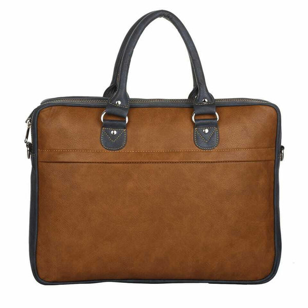 NOORA 15.7 inch Unisex Genuine Leather Messenger Shoulder Briefcas Tan Bag QD313