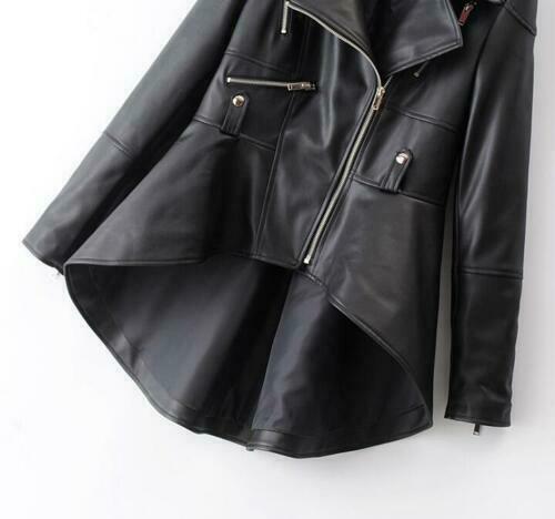 NOORA Leather Jacket Flare Peplum Coat Women Blazer Casual Outwear Slim Fit Black WA556