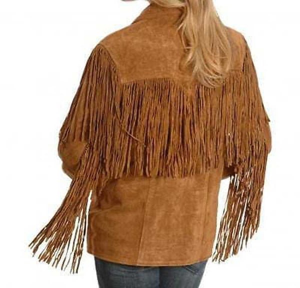 Brown Suede Fringe Jacket | Glitter Fringe Jacket | Noora International