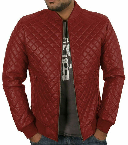 Noora Men's Quilted Bomber Casual Stylish Biker Original Lambskin Leather Jacket