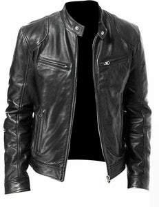 NOORA MEN'S BIKER VINTAGE CAFE RACER BLACK  REAL LEATHER SLIM FIT JACKET NI-18