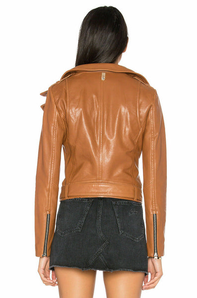 Noora New Lambskin Hot New Fashion Style Women Tan Leather jacket SP4