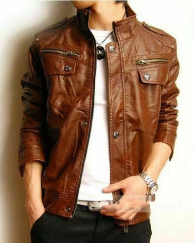 Noora New Men Lambskin Brown Leather Jacket Motorcycle Biker Style Modern Jacket QD67