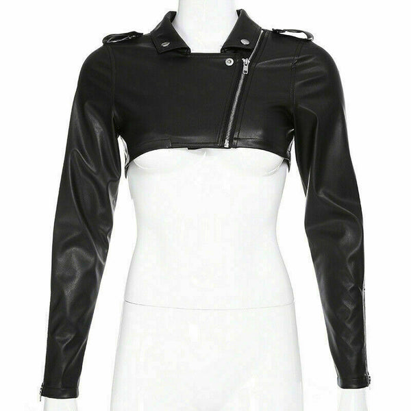 Noora Women Sexy Steampunk Goth Bolero Long Sleeve Shrug Jacket Leather SJ175