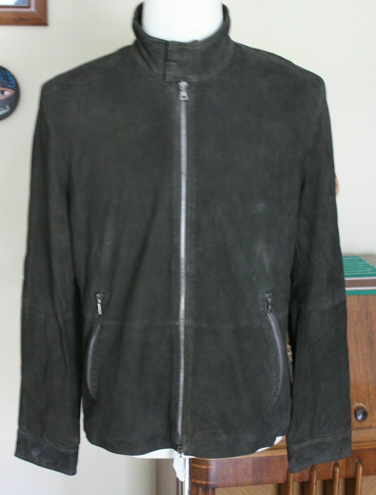 NOORA Mens Vintage Real Leather Suede Leather Zip Front Jacket Retro Style S2