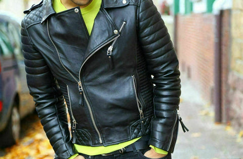 NOORA NEW MEN'S CLASSIC VINTAGE LEATHER MOTORCYCLE BRANDO BIKER JACKET SJ116