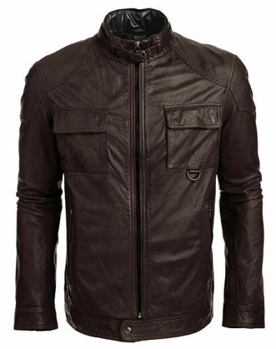 NOORA Mens Real Lambskin Leather Biker Jacket With Zipper & Pocket BS-50