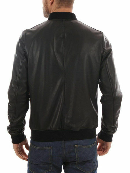 NOORA Handmade Lambskin Black Leather Biker Quilted Jacket , Bomber Jacket With Zipper & Pocket |  ST0134