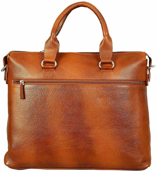 NOORA Brown Tan Leather Messenger Shoulder Laptop Bag Briefcase for men WA265