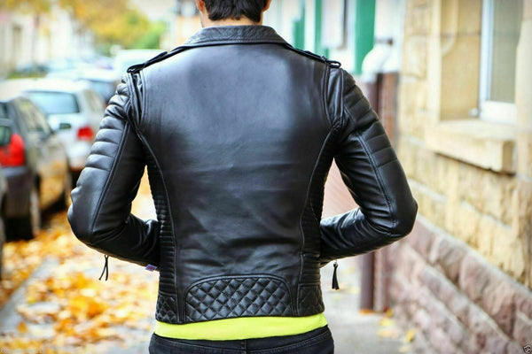 NOORA New Me Stylish Lambskin Genuine Leather Motorcycle Biker Racing Jacket QD7
