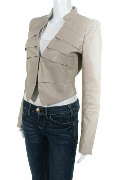 NOORA Women New Beige Leather Jacket Short Cropped Slim Fit Jackets Ladies WA152