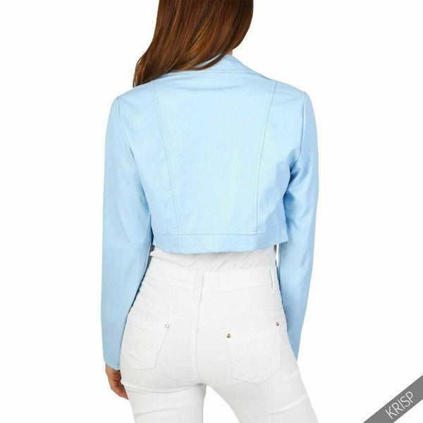 Noora Women Light blue Leather Style Motorcycle Short Bolero Cropped JACKET SP98