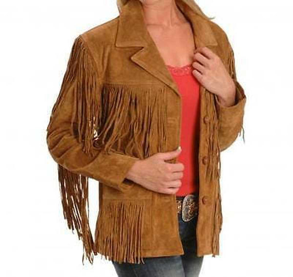 Brown Suede Fringe Jacket | Glitter Fringe Jacket | Noora International