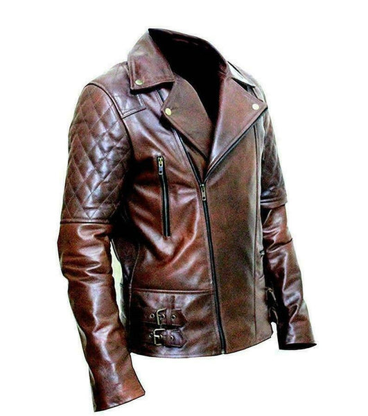 NOORA Men Biker Motorcycle Vintage Lambskin Brown Bomber Leather Jacket SJ128