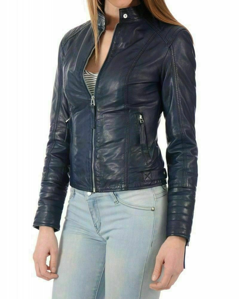 Noora New Women Genuine Lambskin Leather Bomber Jacket Modern Biker Styles QD282