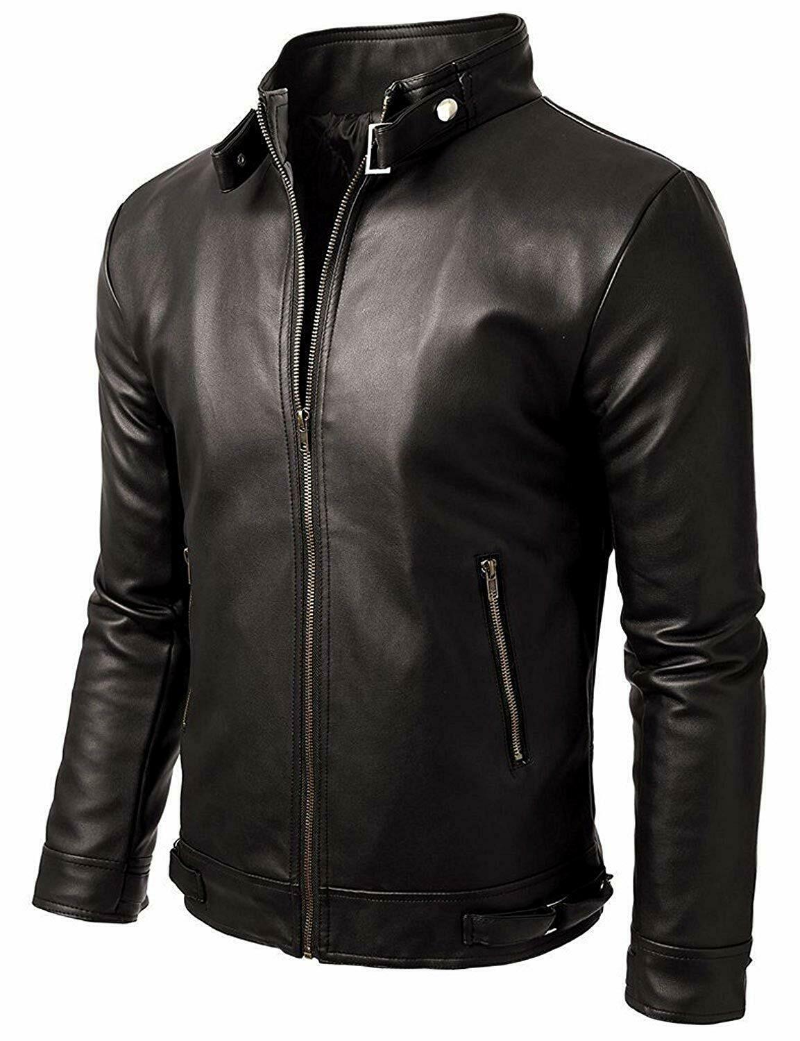 NOORA MEN'S Genuine Fridge BIKER CAFE RACER  REAL  LEATHER SLIM FIT JACKET NI-36