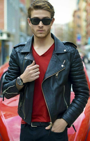 NOORA Genuine Leather Jacket Motorcycle Men Bomber Cafe Racer Black Jacket WA199